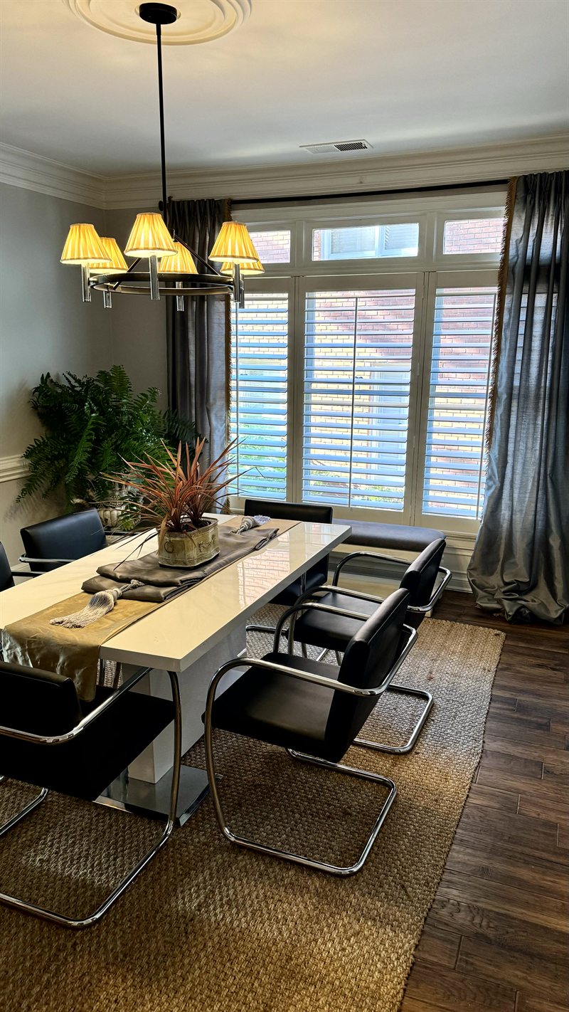 Southwind Formal Dining Bay Windows, Silk Drapes & Breuer Chairs
