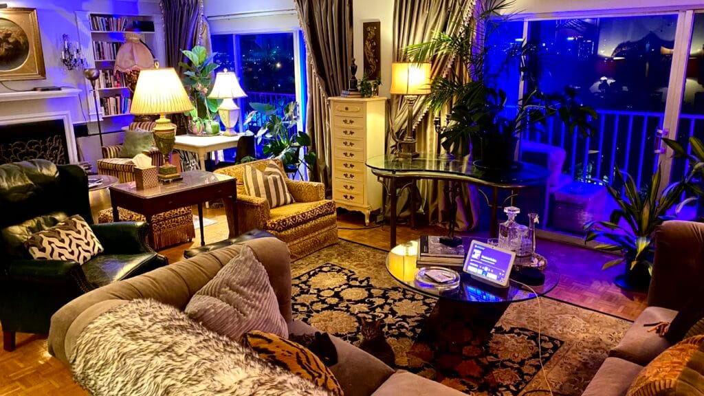 Central Gardens Penthouse Interior Design | Memphis Designer 7 Strategic living room lamp placement and layered lighting design in a Central Gardens penthouse.