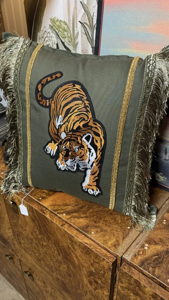 Premium velvet custom throw pillows Memphis featuring a bold tiger motif.