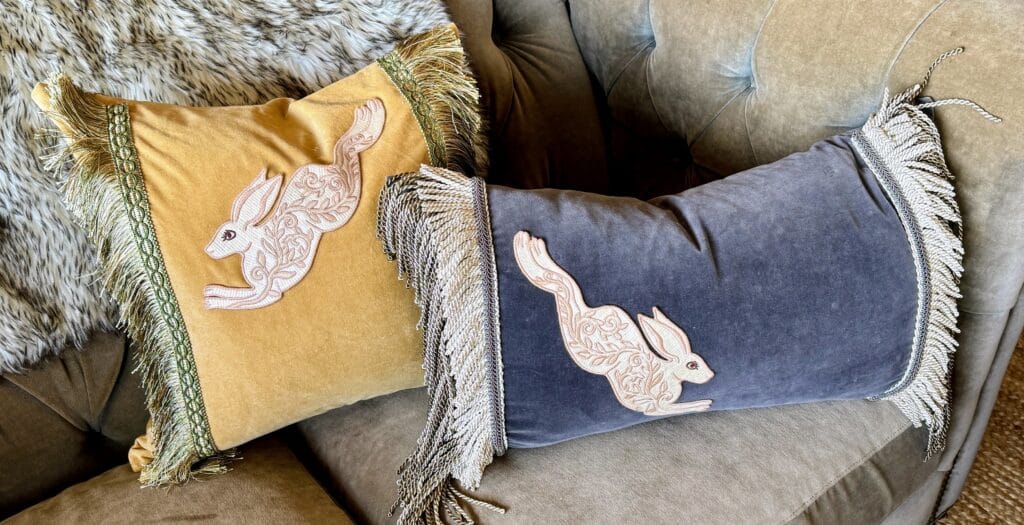 Amazing Custom-Designed Pillows 14 Two luxury custom velvet throw pillows styled perfectly for a residential interior.