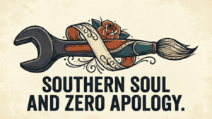 The Memphis Neighborhoods Flash Art Series | TallSlimCollins Merch 9 Memphis Flash Art by TallSlimCollins featuring a traditional tattoo style badge with the text Zero Apology and bold ribbon banners.