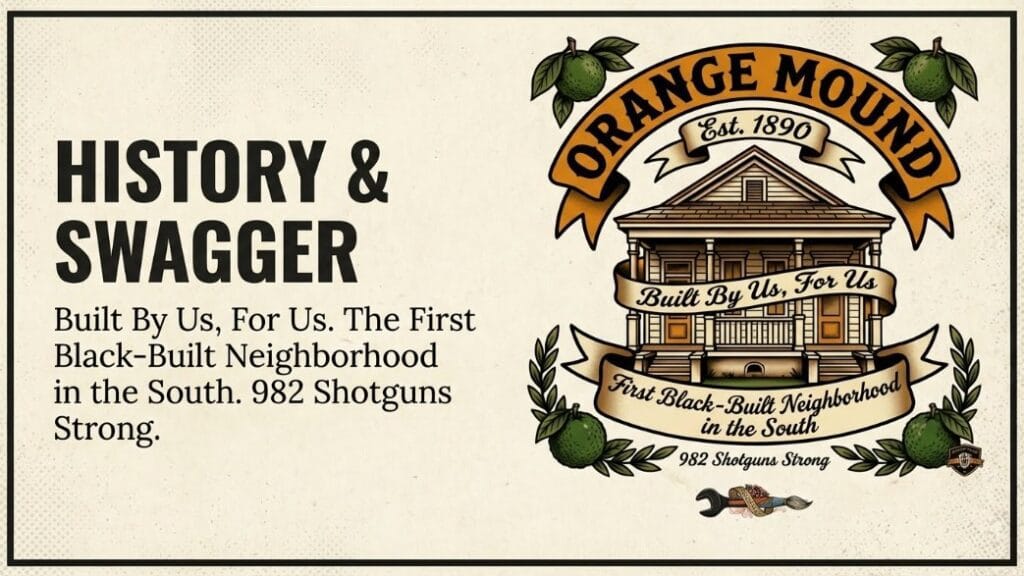 The Memphis Neighborhoods Flash Art Series | TallSlimCollins Merch 6 Orange Mound Memphis flash art design featuring an Osage Orange, ribbon banners, and the 1890 establishment date in traditional tattoo style.