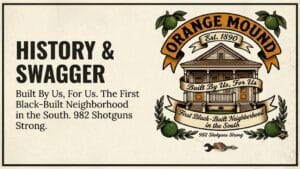 The Memphis Neighborhoods Flash Art Series | TallSlimCollins Merch 6 Orange Mound Memphis flash art design featuring an Osage Orange, ribbon banners, and the 1890 establishment date in traditional tattoo style.