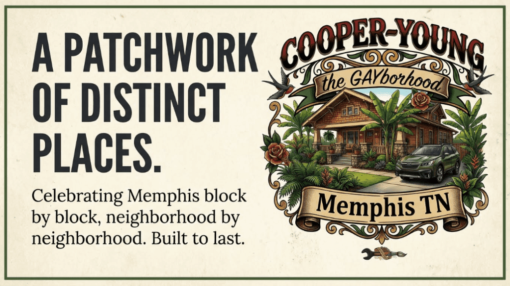 The Memphis Neighborhoods Flash Art Series | TallSlimCollins Merch 5 The Gayborhood Cooper-Young Memphis traditional tattoo style flash art celebrating the local queer community.