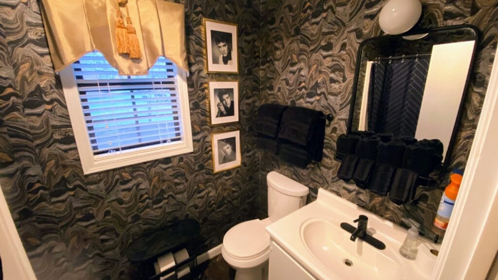 Luxury Clarksdale Airbnb Pool House Conversion | Home Revival 13 guesthouse interior design bathroom wallpaper 1